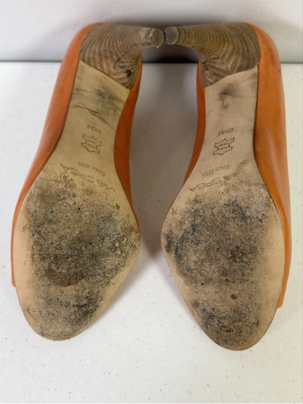 Via Spiga Orange Peep-toe Pumps With Platform Heel Size 6.5 Made In Italy - Picture 7 of 11